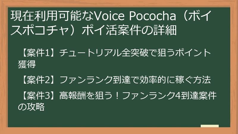 現在利用可能なVoice Pococha（ボイスポコチャ）ポイ活案件の詳細