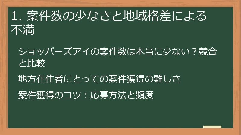 1. 案件数の少なさと地域格差による不満
