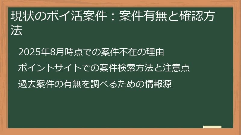 現状のポイ活案件：案件有無と確認方法
