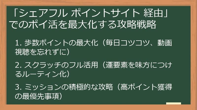 「シェアフル ポイントサイト 経由」でのポイ活を最大化する攻略戦略