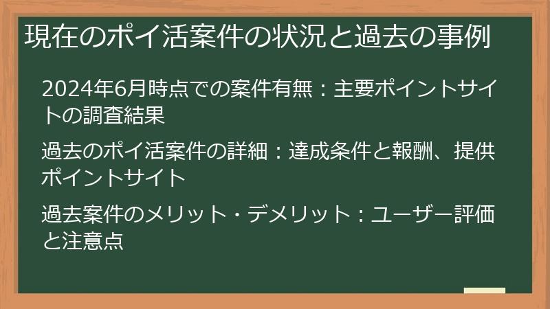 現在のポイ活案件の状況と過去の事例