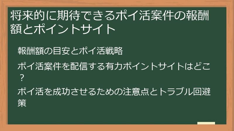 将来的に期待できるポイ活案件の報酬額とポイントサイト