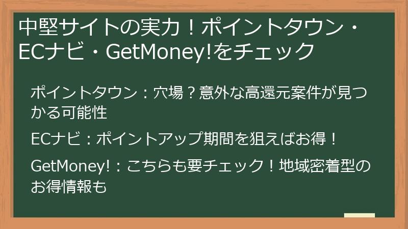 中堅サイトの実力！ポイントタウン・ECナビ・GetMoney!をチェック