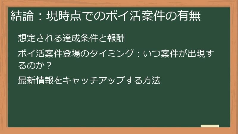 結論：現時点でのポイ活案件の有無
