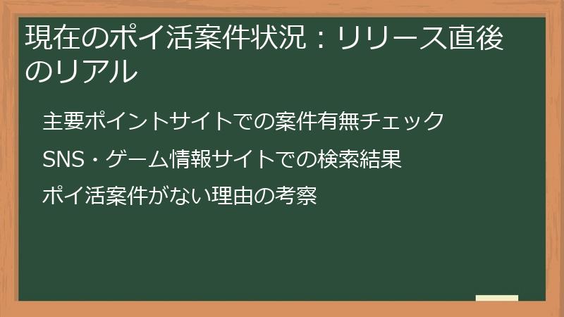 現在のポイ活案件状況：リリース直後のリアル