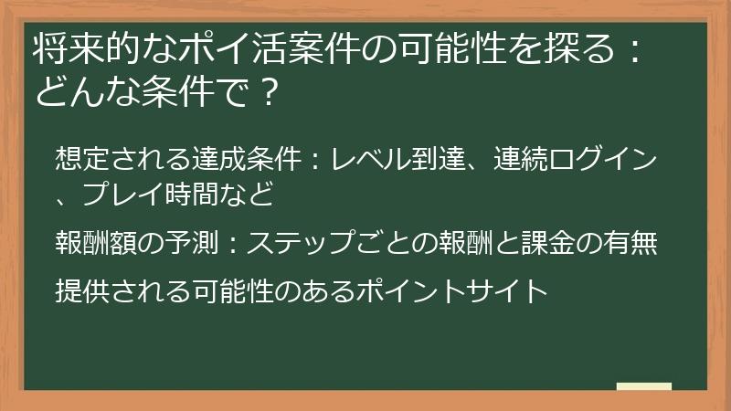 将来的なポイ活案件の可能性を探る:どんな条件で?