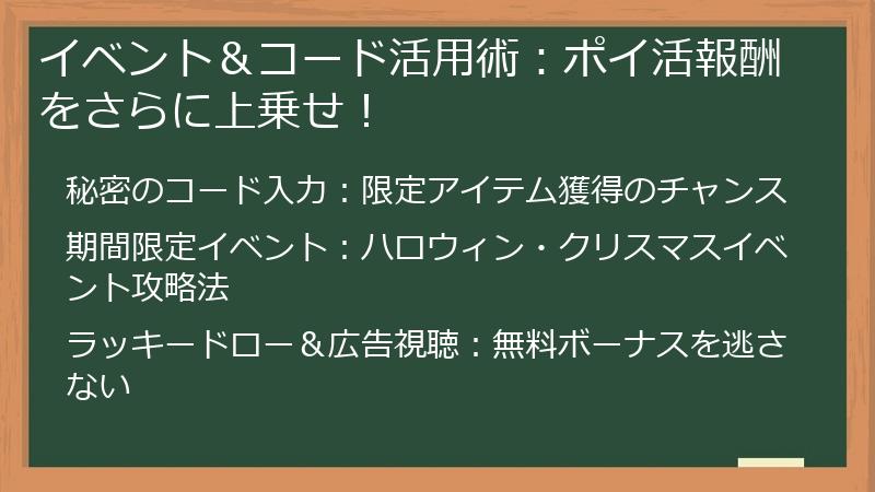 イベント＆コード活用術：ポイ活報酬をさらに上乗せ！