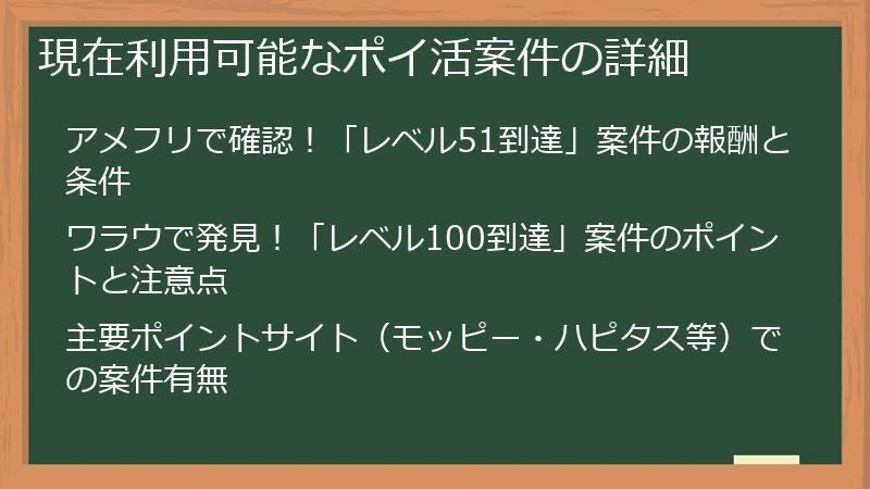 現在利用可能なポイ活案件の詳細
