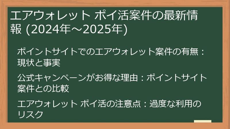 エアウォレット ポイ活案件の最新情報 (2024年〜2025年)