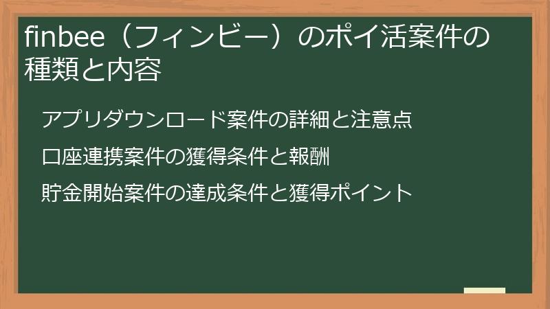 finbee(フィンビー)のポイ活案件の種類と内容