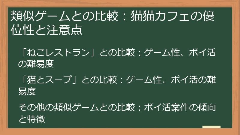 類似ゲームとの比較：猫猫カフェの優位性と注意点