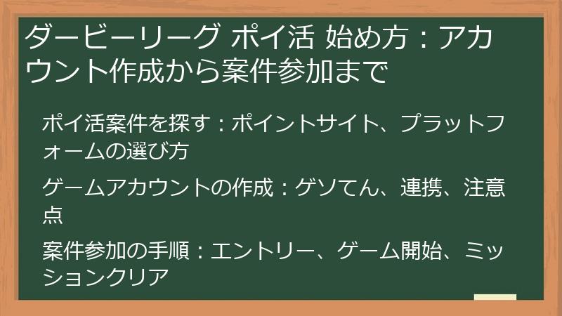 ダービーリーグ ポイ活 始め方：アカウント作成から案件参加まで