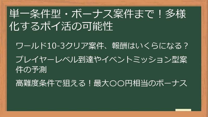 単一条件型・ボーナス案件まで！多様化するポイ活の可能性