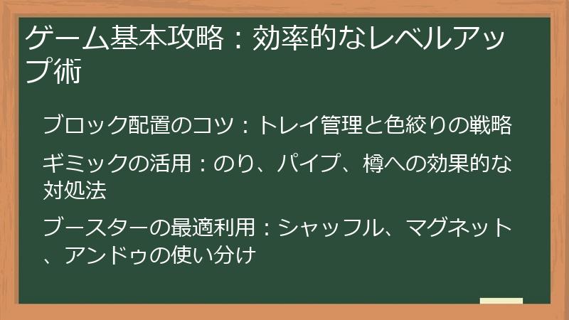 ゲーム基本攻略：効率的なレベルアップ術