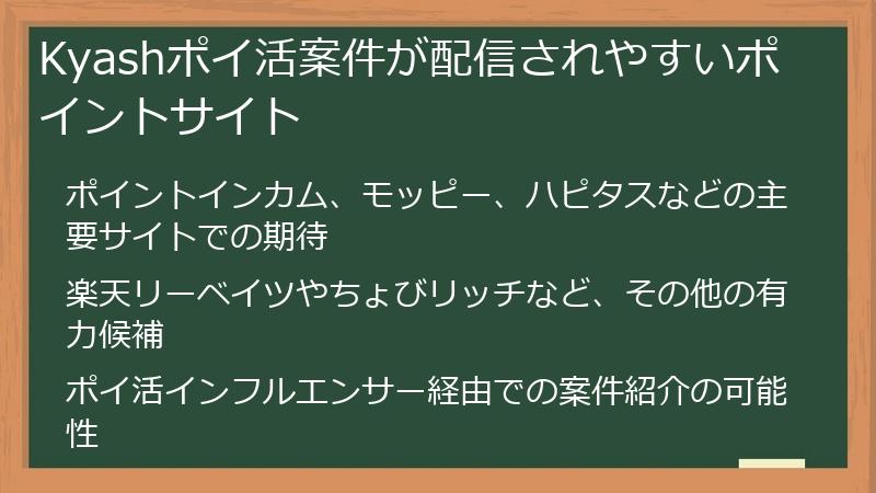 Kyashポイ活案件が配信されやすいポイントサイト