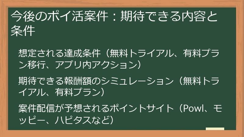 今後のポイ活案件:期待できる内容と条件
