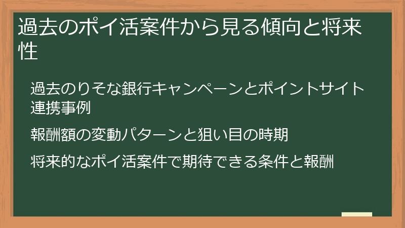 過去のポイ活案件から見る傾向と将来性