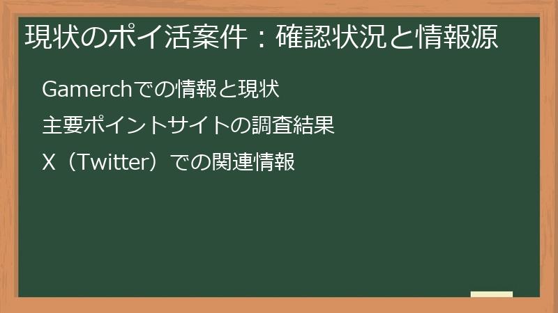 現状のポイ活案件：確認状況と情報源