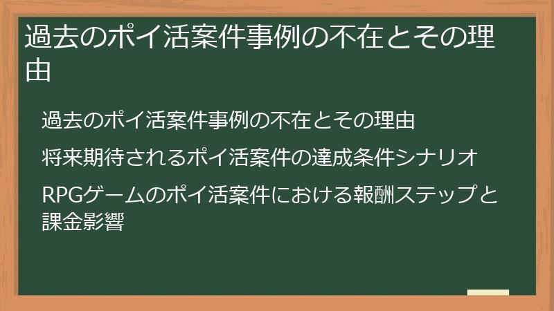 過去のポイ活案件事例の不在とその理由