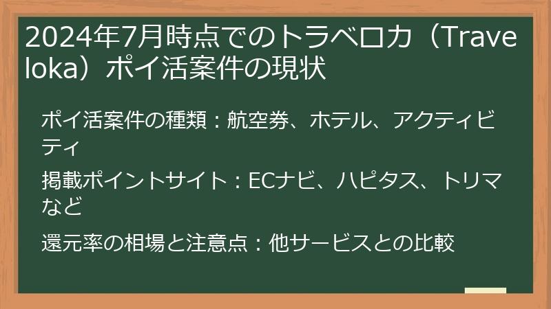 2024年7月時点でのトラベロカ（Traveloka）ポイ活案件の現状