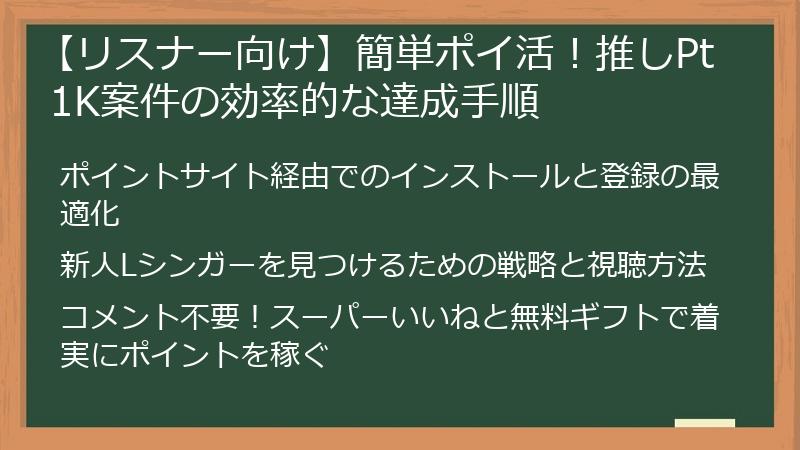 【リスナー向け】簡単ポイ活！推しPt 1K案件の効率的な達成手順