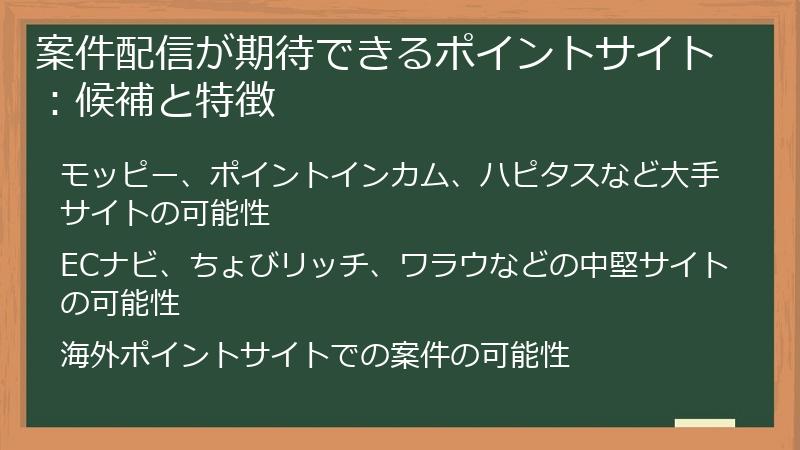 案件配信が期待できるポイントサイト：候補と特徴
