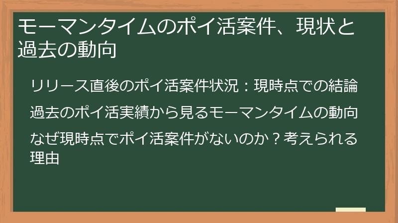 モーマンタイムのポイ活案件、現状と過去の動向