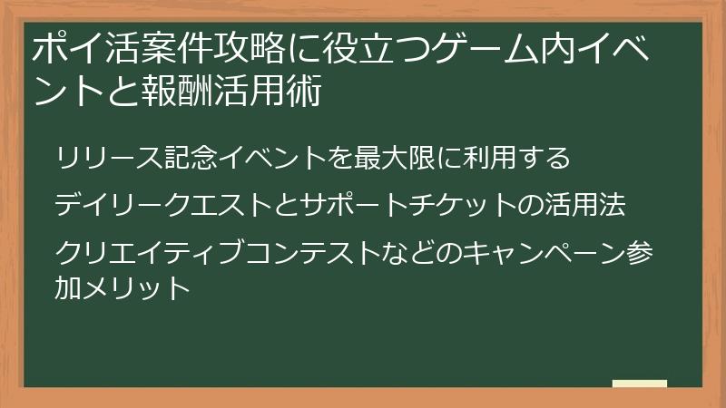 ポイ活案件攻略に役立つゲーム内イベントと報酬活用術