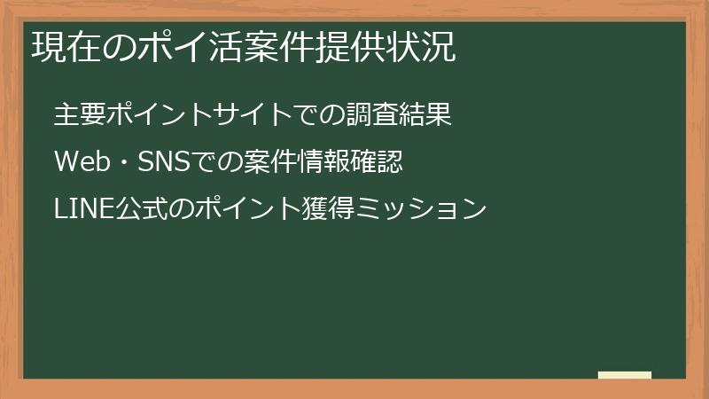 現在のポイ活案件提供状況