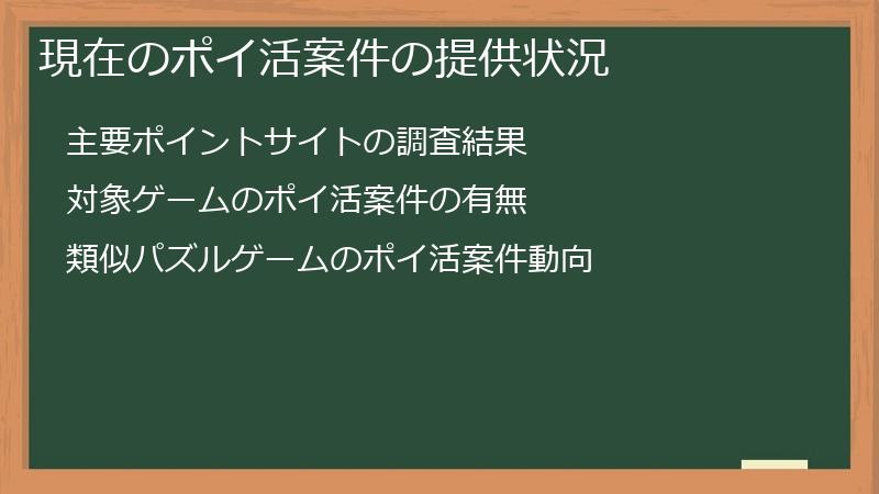 現在のポイ活案件の提供状況