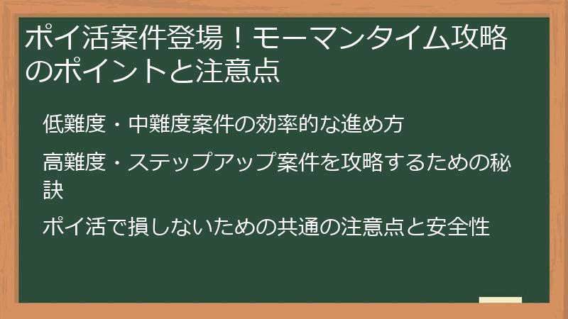 ポイ活案件登場！モーマンタイム攻略のポイントと注意点