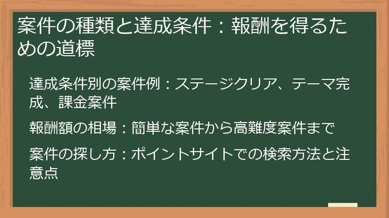 案件の種類と達成条件：報酬を得るための道標