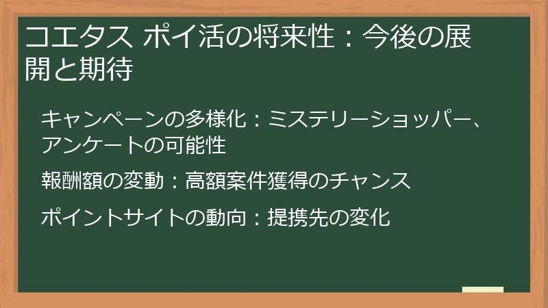 コエタス ポイ活の将来性：今後の展開と期待