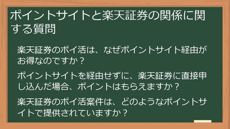 ポイントサイトと楽天証券の関係に関する質問