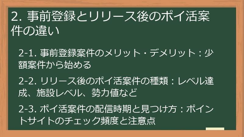 2. 事前登録とリリース後のポイ活案件の違い