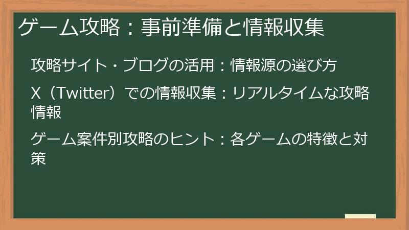 ゲーム攻略：事前準備と情報収集