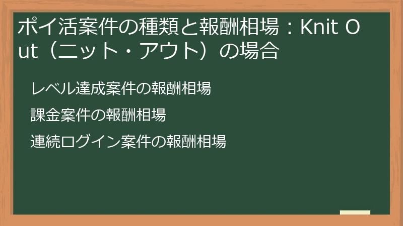 ポイ活案件の種類と報酬相場：Knit Out（ニット・アウト）の場合