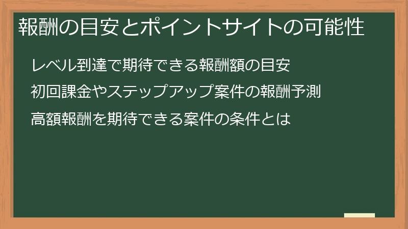 報酬の目安とポイントサイトの可能性