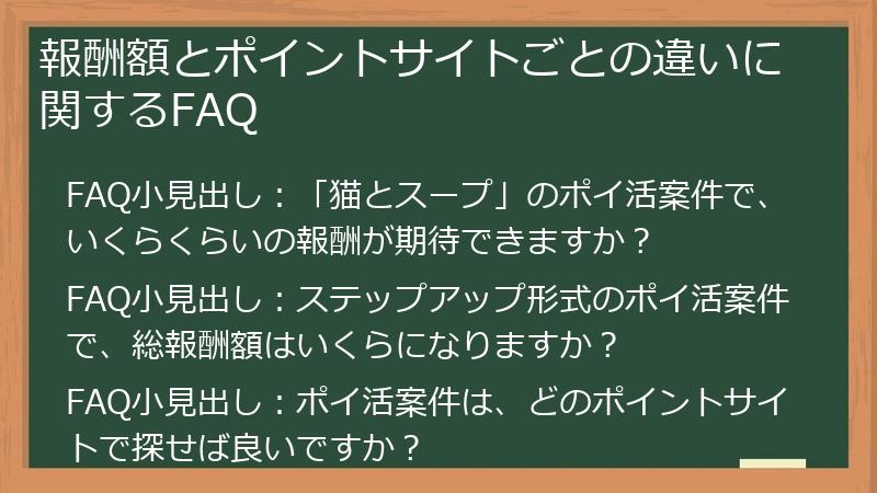 報酬額とポイントサイトごとの違いに関するFAQ