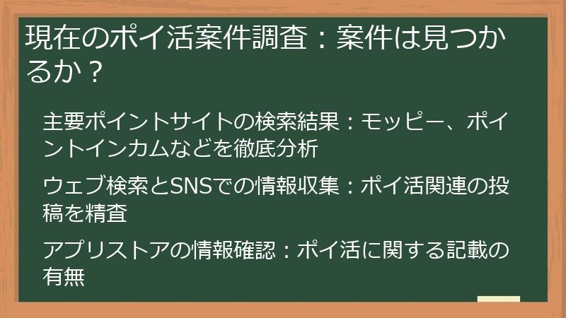 現在のポイ活案件調査：案件は見つかるか？