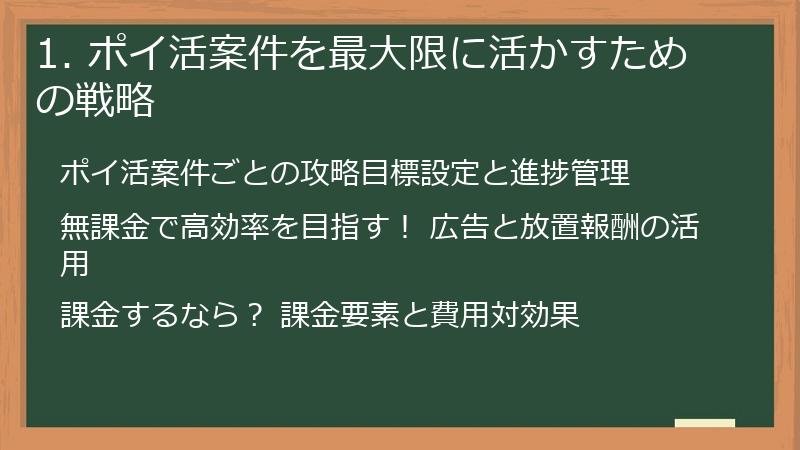 1. ポイ活案件を最大限に活かすための戦略