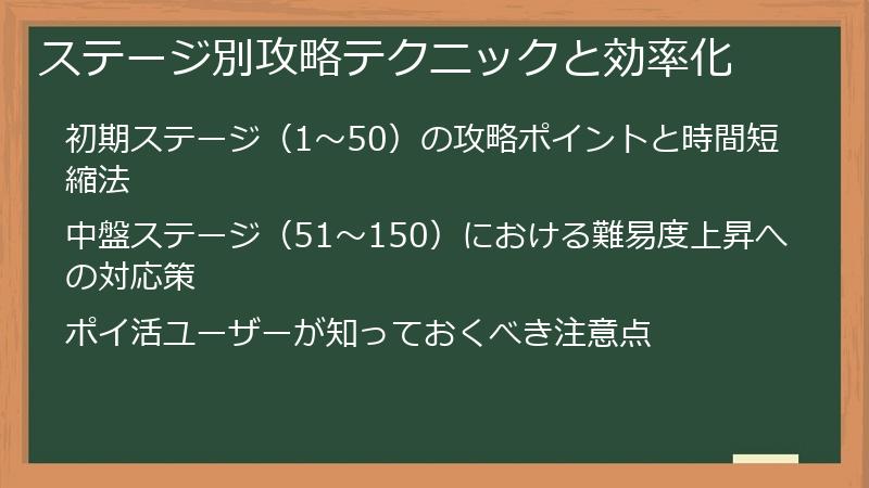 ステージ別攻略テクニックと効率化
