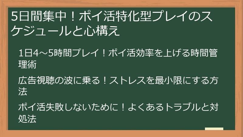 5日間集中！ポイ活特化型プレイのスケジュールと心構え