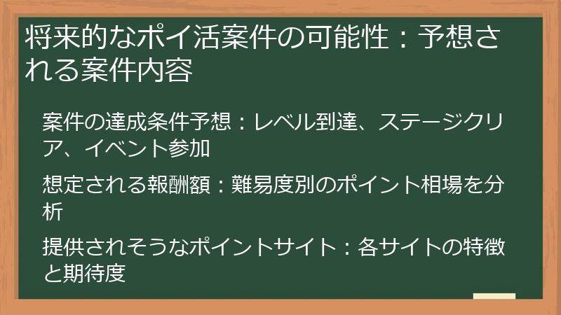 将来的なポイ活案件の可能性：予想される案件内容