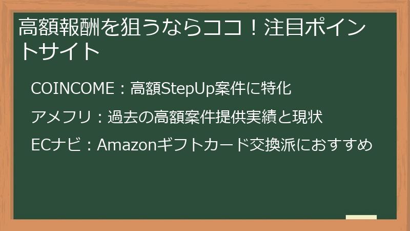 高額報酬を狙うならココ！注目ポイントサイト
