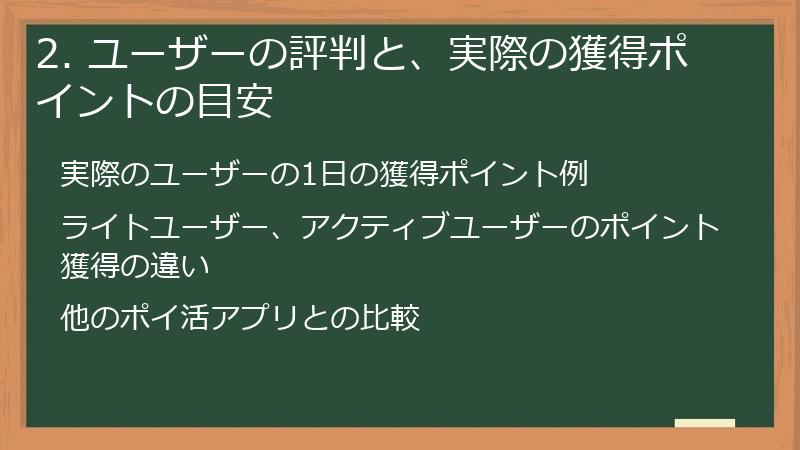 2. ユーザーの評判と、実際の獲得ポイントの目安