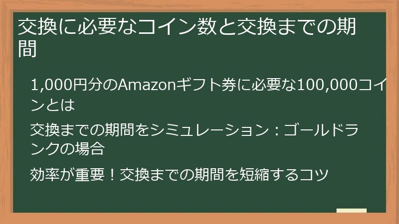 交換に必要なコイン数と交換までの期間
