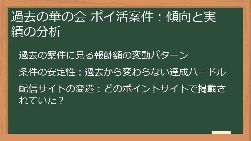 過去の華の会 ポイ活案件:傾向と実績の分析
