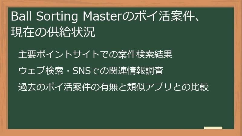 Ball Sorting Masterのポイ活案件、現在の供給状況