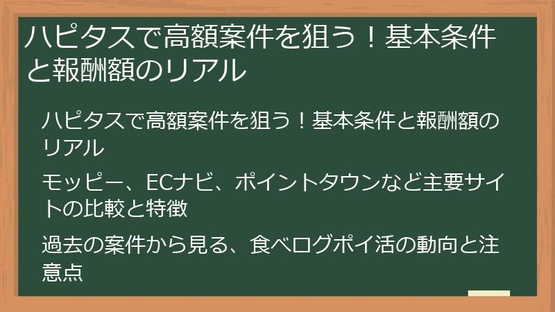 ハピタスで高額案件を狙う！基本条件と報酬額のリアル